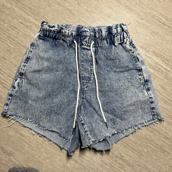 Blank NYC Womens Blue Love On Top Drawstring High Rise Denim Paperbag Shorts 29 - Picture 1 of 7